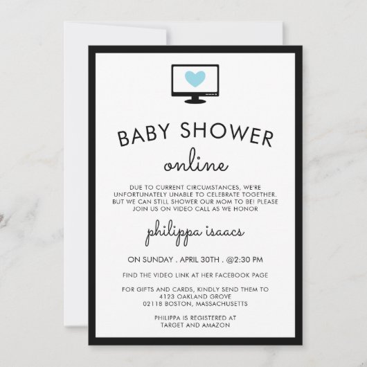 Minimalistisch grafisch blauw virtueel Baby shower Kaart (Voorkant)