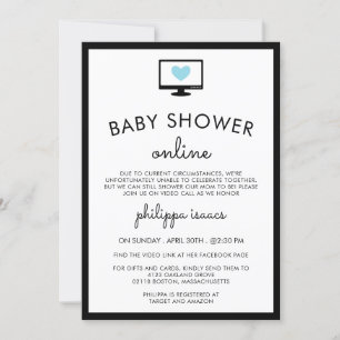 Minimalistisch grafisch blauw virtueel Baby shower Kaart