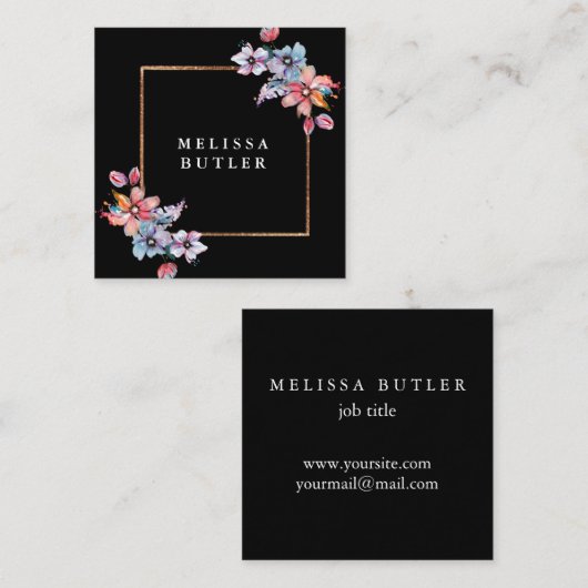 Minimalistisch grafisch eenvoudig, modern zwart vierkante visitekaartje (Voorkant / Achterkant)