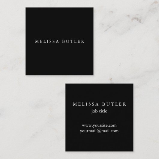 Minimalistisch grafisch eenvoudig, modern zwart vierkante visitekaartje (Voorkant / Achterkant)