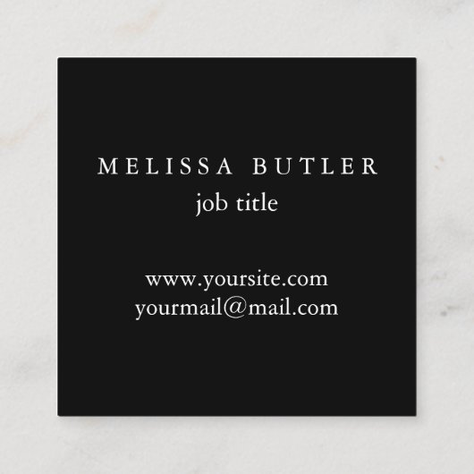 Minimalistisch grafisch eenvoudig, modern zwart vierkante visitekaartje (Achterkant)