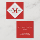 Minimalistisch grafisch grijs en rood modern monog vierkante visitekaartje (Voorkant / Achterkant)