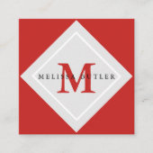 Minimalistisch grafisch grijs en rood modern monog vierkante visitekaartje (Voorkant)