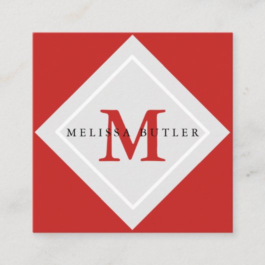 Minimalistisch grafisch grijs en rood modern monog vierkante visitekaartje (Voorkant)