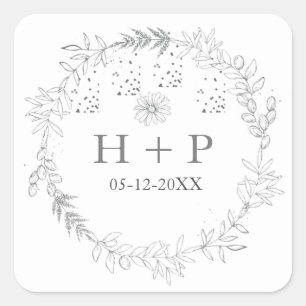 Minimalistisch grafisch monogram - bruiloftsend co vierkante sticker