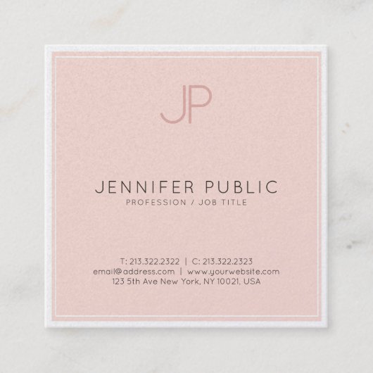 Minimalistisch grafisch monogram Trendy Blush Pink Vierkante Visitekaartje (Voorkant)
