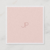 Minimalistisch grafisch monogram Trendy Blush Pink Vierkante Visitekaartje (Achterkant)