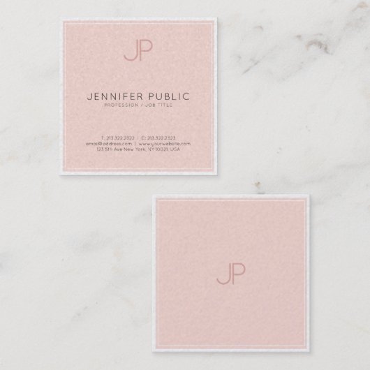 Minimalistisch grafisch monogram Trendy Blush Pink Vierkante Visitekaartje (Voorkant / Achterkant)
