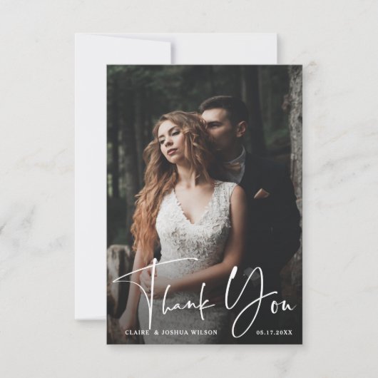 Minimalistisch grafisch script 2 Photo Wedding Bedankkaart (Voorkant)