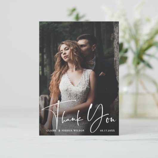 Minimalistisch grafisch script 2 Photo Wedding Bedankkaart (Staand voorkant)