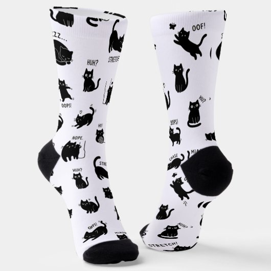 Minimalistisch grappig zwart kattenpatroon sokken (Gebogen)