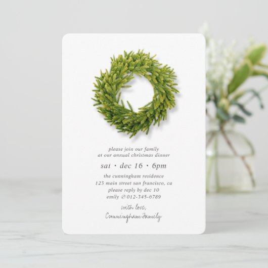 Minimalistisch Green Chic Wreate Kerstdiner Kaart (Staand voorkant)