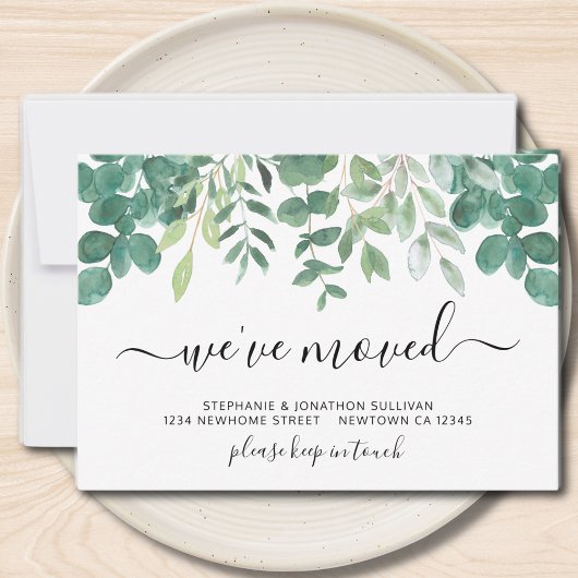 Minimalistisch Greenery We hebben ons verplaatst Aankondiging