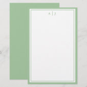 Minimalistisch grensmonogram voor Sage Green Two Briefpapier (Voorkant / Achterkant)