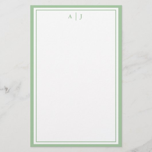 Minimalistisch grensmonogram voor Sage Green Two Briefpapier (Voorkant)