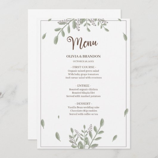 Minimalistisch Griekenland met Waterverf Floral We Menu (Voorkant / Achterkant)