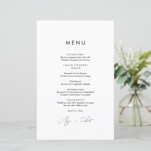 Minimalistisch Grieks bruiloft menu (Staand voorkant)
