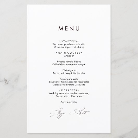 Minimalistisch Grieks bruiloft menu (Voorkant)