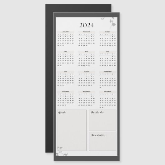 Minimalistisch grijs 2024 magneetkalender (Voorkant / Achterkant)