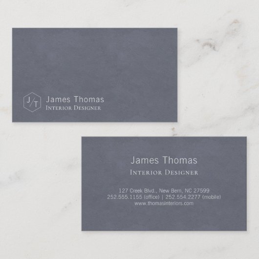 Minimalistisch grijs blauw monogram visitekaartje (Voorkant / Achterkant)