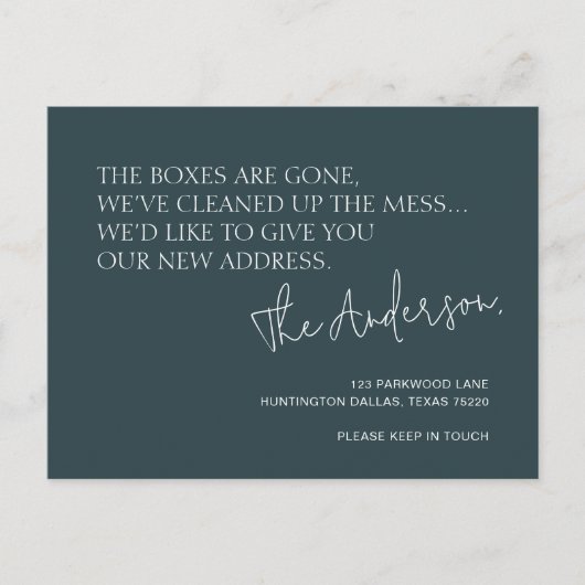 Minimalistisch Grijs Blauw Nieuw Adres Bewegen Aankondigingskaart (Voorkant)