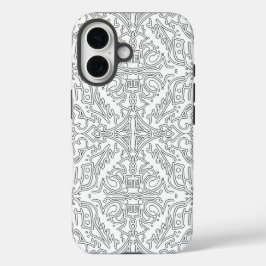 Minimalistisch grijs bloempatroon iPhone 16 hoesje