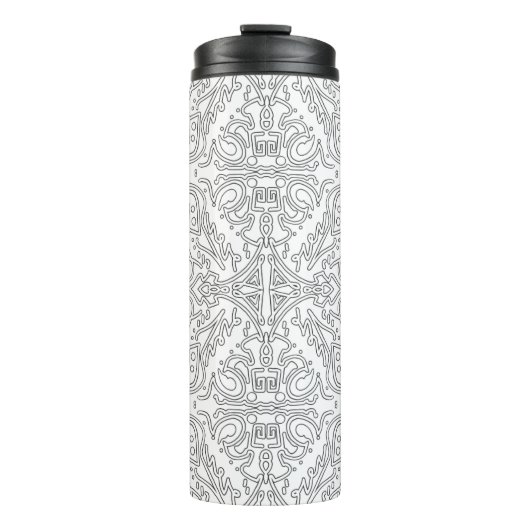 Minimalistisch grijs bloempatroon thermosbeker (Voorkant)