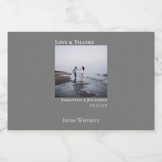 Minimalistisch grijs bruiloft Foto's & Bedankt Min Likeurfles Etiket (Enkel label)
