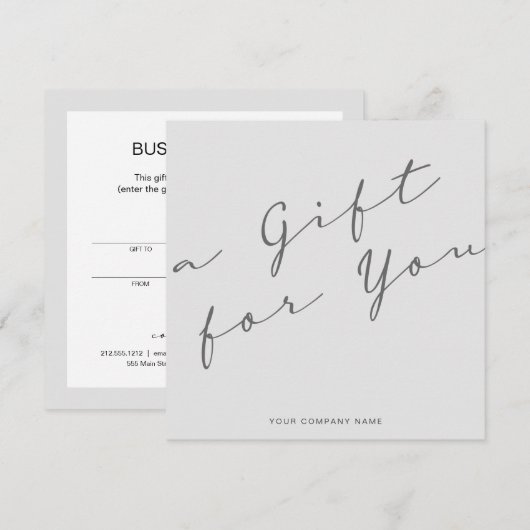 Minimalistisch grijs cadeaubon Visitekaartje (Voorkant / Achterkant)