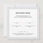 Minimalistisch grijs cadeaubon Visitekaartje (Achterkant)