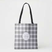 Minimalistisch grijs en wit geruite monogram tote bag (Voorkant)