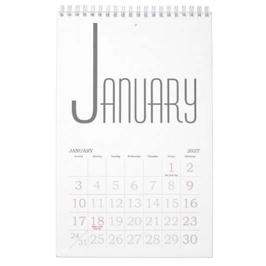 Minimalistisch grijs en wit kalender (Jan 2027)