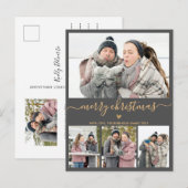 Minimalistisch grijs goud 4 Fotocollage kerstmis Briefkaart (Voorkant / Achterkant)