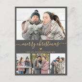 Minimalistisch grijs goud 4 Fotocollage kerstmis Briefkaart (Voorkant)