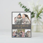 Minimalistisch grijs goud 4 Fotocollage kerstmis Briefkaart (Staand voorkant)