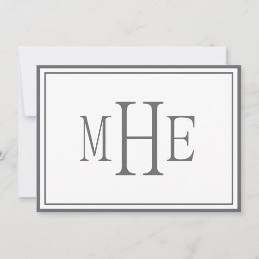 Minimalistisch grijs met monogram notitiekaartje (Voorkant)