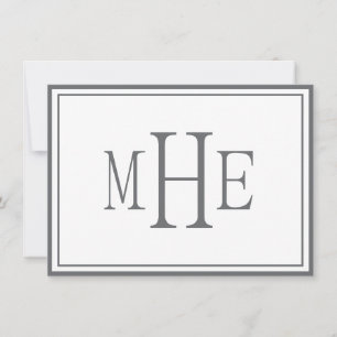 Minimalistisch grijs met monogram notitiekaartje
