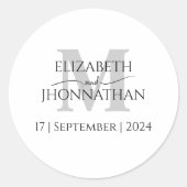 Minimalistisch grijs monogram bruiloft ronde sticker (Voorkant)