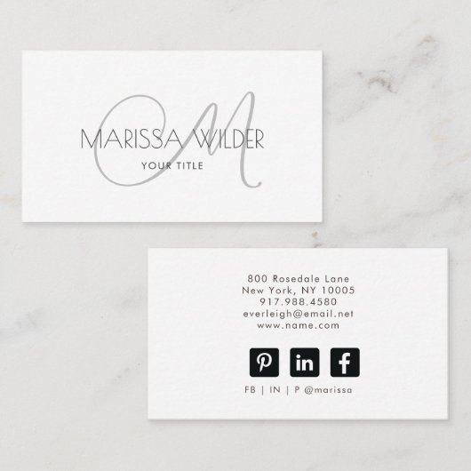 Minimalistisch grijs monogram visitekaartje (Voorkant / Achterkant)