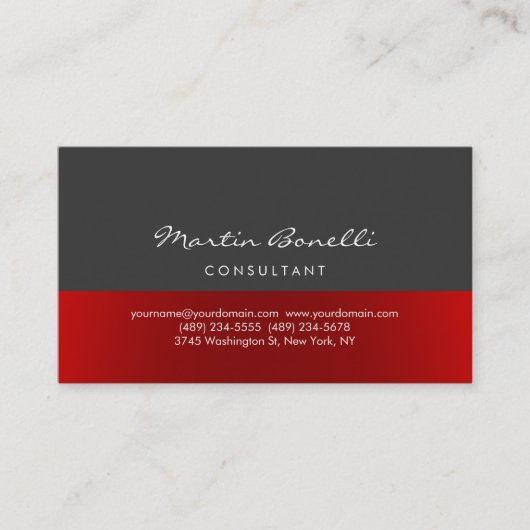 Minimalistisch grijs rood Visitekaartje (Voorkant)