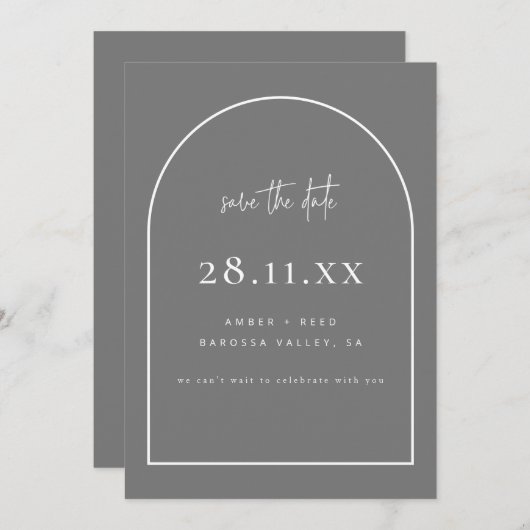 Minimalistisch grijs save the date (Voorkant / Achterkant)