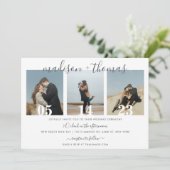 Minimalistisch grijs script met fotocollage bruilo kaart (Staand voorkant)