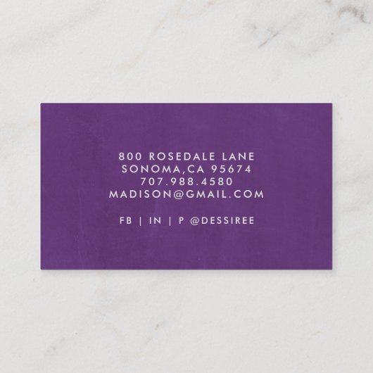 Minimalistisch grijs script Smoky Violet Simple Visitekaartje (Achterkant)