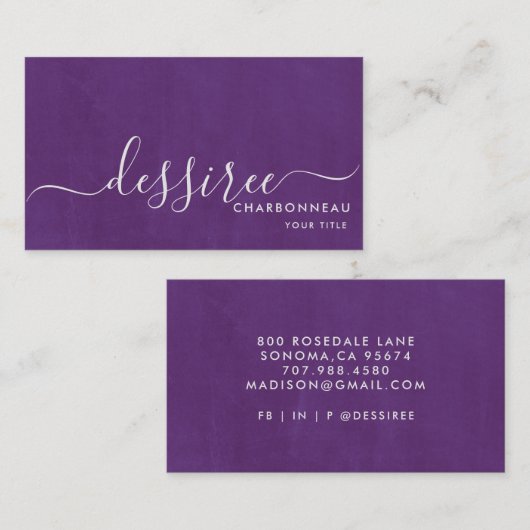 Minimalistisch grijs script Smoky Violet Simple Visitekaartje (Voorkant / Achterkant)