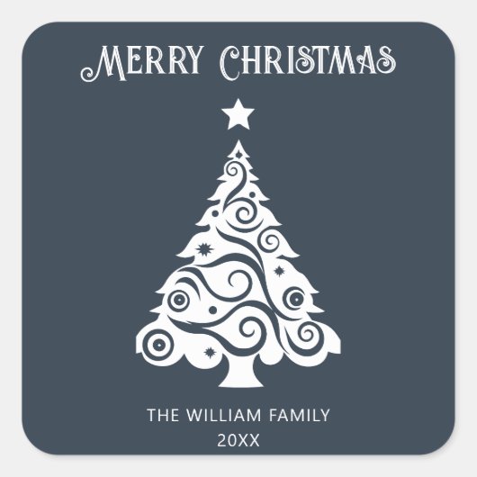 Minimalistisch Grijs Vrolijk Kerstboom Vakantie Gi Vierkante Sticker (Voorkant)