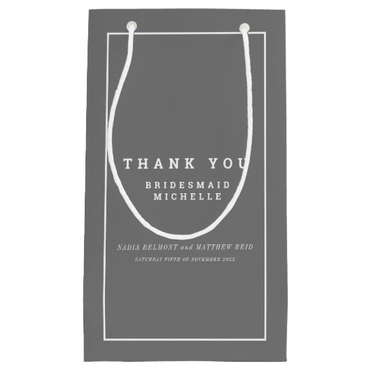 Minimalistisch grijs wit bruiloft gunsttas klein cadeauzakje (Voorkant)