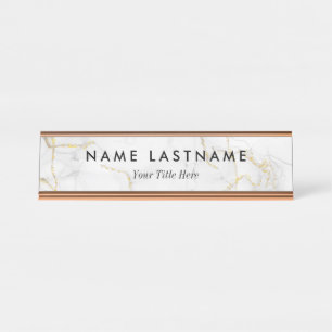 Minimalistisch Grijs Wit Marmeren Douane Bureau Naambordje