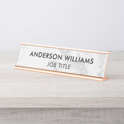 Minimalistisch Grijs Wit Marmeren Douane Bureau Naambordje (Voorkant)