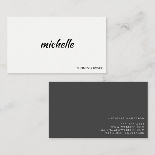 Minimalistisch grijs wit met cursieve tekst visitekaartje (Voorkant / Achterkant)