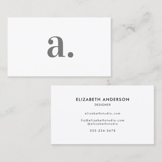 Minimalistisch grijs wit monogram modern elegant visitekaartje (Voorkant / Achterkant)